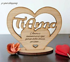 cuore con base ti amo con dedica per innamorati in legno idea regalo con frase