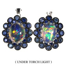 925 Orecchini Argento Sterling Ovale Fuoco Opale 9x7mm Zaffiro Taglio