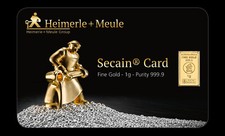 Lingotto d'oro 1 grammo Heimerle & Meule Secain Card oro 999,9 oro fino in blister