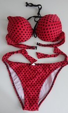 Costume donna bikini, rosso a pois neri, tg 46/48 (L/XL)