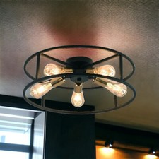 Plafoniera soffitto stile industriale in metallo nero  e oro 5 portalampada E27