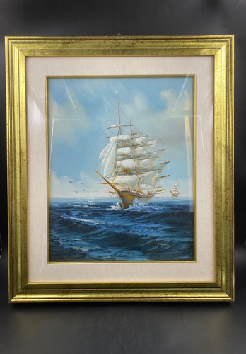 Quadro mare veliero olio firma - mare,