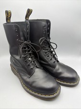 Stivali Vintage Steel Toe England Dr. Martens TG 12 10 Occhi Nero Pelle Liscia