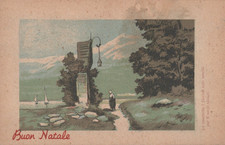 CARTOLINA  AUGURALE BUON NATALE BAMBINI FELICITA REGALI SPERANZA VIAGGIATA 1950