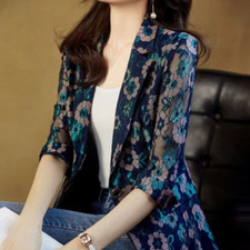 Floreale Donna Pizzo Cappotto Blazer Giacca Traforato Top Cardigan Giacca Retrò