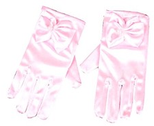 Guanti damigella bambina raso laminati elasticizzati fiocco perla corti L.90352