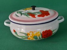 VECCHIO TEGAME PENTOLA + COPERCHIO TEGAMINO FERRO SMALTO SMALTATO MARCATO. CH19