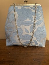 BORSA FATTA A MANO  Clic Clac Tessuto Damascato Leggero Toni Azzurri pezzo unico