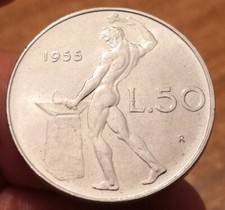 Moneta 50 Lire 1955, Italia Repubblica, qFDC/FDC, Rif. 7419
