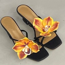 Sandali donna estivi eleganti tacco a gattino punta aperta fibbia floreale scarpe festa tg