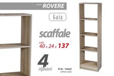 LIBRERIA SCAFFALE 4 RIPIANI MENSOLA COLONNA ROVERE SBIANCATO MODERNO 137*40*24