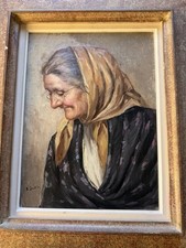 Original Oil Old Lady By