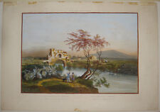 Stampa antica old print Benoist Roma Ponte Nomentano Monte Sacro gravure 1870