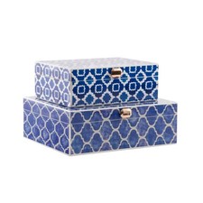 Scatola-Portagioie DKD Home Decor Azzurro Blu Marino Legno 24 x 20 x 8 cm [2 