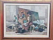 Quadro Dipinto Lucia Sarto Le Lavandaie Olio su Tela cm 50 x 70 Con Cornice