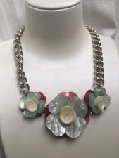 COLLANA ACCIAIO DONNA CON FIORI DI MADREPERLA COLORATI