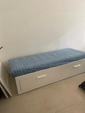 Letto Singolo Bianco con Cassettone Contenitore Estraibile da Cameretta