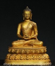 Statua Buddha Shakyamuni Amitabha 12" antica cinese rame dorato