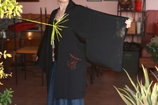 HAORI 100% SETA NERO KIMONO GIACCA GIAPPONESE ORIGINALE MADE IN JAPAN TN1