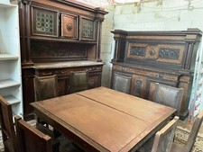 Sala stile rinascimento fine ottocento impellicciata noce con intarsi e intagli