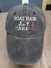 Womans - Boat Hair Dont Care - Gray Baseball Cap Hat 🧢