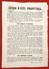 5066-STATO PONTIFICIO,BOLOGNA,AVVISO D'ASTA PER VENDITA CASE,VIA RIPA,LAMME,1854