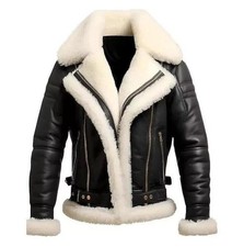 Giubbotto bomber volante uomo nero vera pelle di pecora aviatore pelliccia shearling