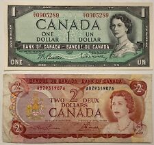 1-2 DOLLARS 1954-1974 BANK OF CANADA REGINA ELISABETTA 2 BANCONOTE 1-2 DOLLARI