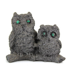 Piccola Statuina con Coppia di Gufi Gufo in Pietra Lavica Soprammobile Vintage