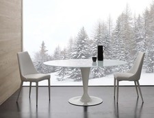 TAVOLO CON PIANO ELLITTICO IN CRISTALLO BIANCO BASE ACCIAIO LACCATA BIANCA LS618