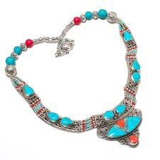 Collana con pietre preziose corallo rosso turchese gioielli nepalesi fatti a ...
