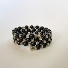 Bracciale braccialetto Palline Perle Brillantini Nero Argento 