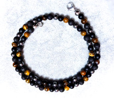 Collana Girocollo Uomo in Pietra Naturale Lava Occhio di Tigre Onice Ematite 6mm