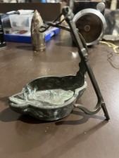 Lampada a olio antica in bronzo/rame – con supporto a gancio vintage