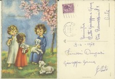 AUGURALE BUONA PASQUA BAMBINI AGNELLI CARTOLINA