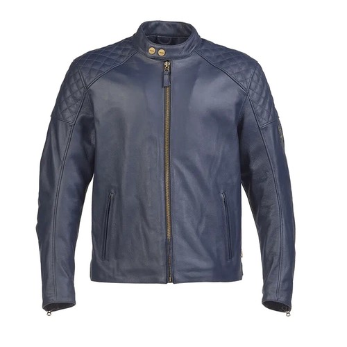 Giacca moto pelle blu - moto, in