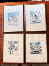 Orfeo Tamburi - 4 litografie - Vedute Parigi  cm 15x20 firmate cornice