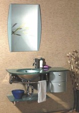 Lavabo in vetro effetto goccia con cassettiera finiture cromate