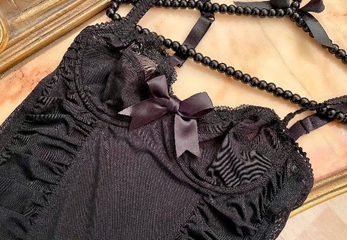 Bustino rose tulle nero - tulle,