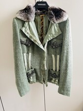 Giacca donna Roberto Cavalli decorato Swarovski collo cincilla  tg 40 tweed