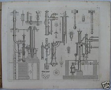 Stampa del 1846: Tecnologia - Pompe e gru idrauliche