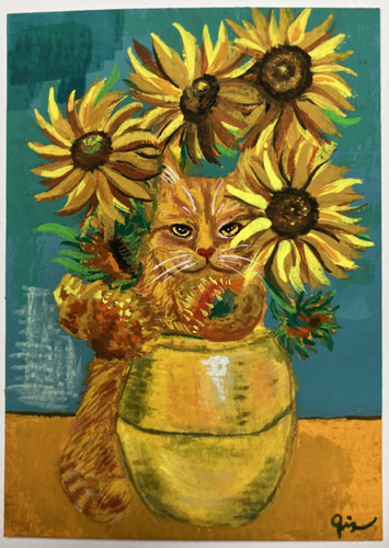 Carta artistica girasoli - , gatto