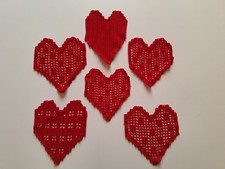 lotto di centrini natalizi cuori rossi 100% cotone fatti a mano all'uncinetto