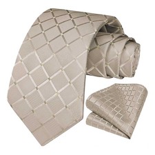 Set di cravatta e fazzoletto da taschino, a quadretti, colore argento