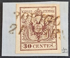 [FASILMBVEN0051] LOMB.VENETO 1855 [ S.21a] 30c Bruno Rossiccio USATO Δ ROVIGO