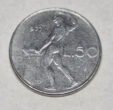 Moneta 50 Lire 1977 Repubblica Italiana. ERRORE/DIFETTO Conio.