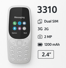 Telefono cellulare Dual SIM GSM 2.4" con Fotocamera 2MP SD Card 3310 Nuovo 