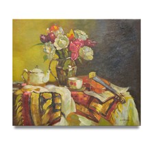 NY Art - Stradivarius Violin & Floral 20x24 Original Oil Painting on Canvas!