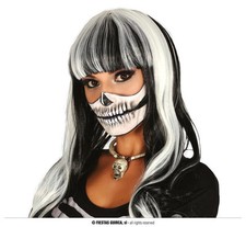 PARRUCCA LUNGA BIANCA E NERA CON FRANGIA
