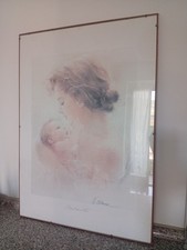QUADRO MATERNITÀ PASTELLI SU CARTA 50 X 70 CM CON CORNICE